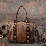 Retro Handmade Handbag Genuine Leather Top Handle Bag 2018 Cow Leather Shoulder Messenger Bag