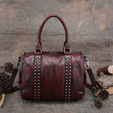 Retro Handmade Handbag Genuine Leather Top Handle Bag 2018 Cow Leather Shoulder Messenger Bag