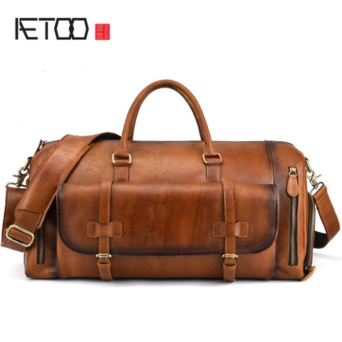 Aetoo Leather Men'S Handbag Big Bag Retro First Layer Leather Travel Bag Duffel Bag Large