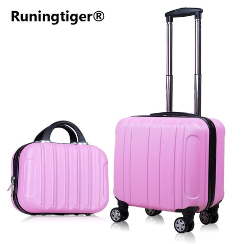 2Pcs Carry On Travel Suitcase Women Laptop Luggage Stripe Pattern Small Luggage 18" Spinner