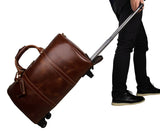 J.M.D Vintage Genuine Leather Trolley Bag Men Large Capacity Duffel Bag Huge Business Travel Bags