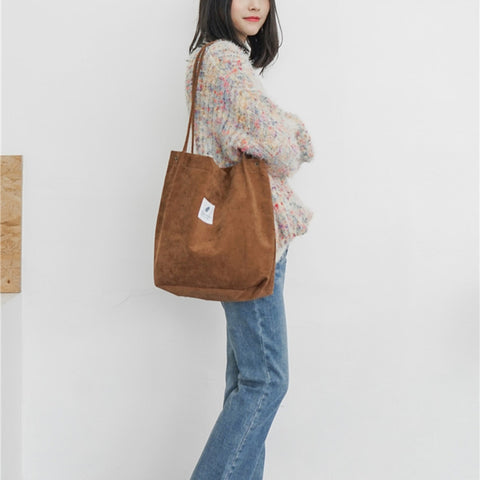 2018 New Shoulder Bag Female High Capacity Women Corduroy Tote Ladies Casual Lady'S Bag Foldable
