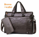 Men Business Leather Briefcase Shoulder Messenger Bag For 14" Laptop Men'S Crossbody Briefcase Bags