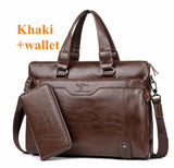 Men Business Leather Briefcase Shoulder Messenger Bag For 14" Laptop Men'S Crossbody Briefcase Bags