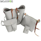 4Pcs/Set Fashion Women Bag Tassel Pure Pu Leather Composite  Bag Women Clutch Handbag Set Large