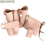 4Pcs/Set Fashion Women Bag Tassel Pure Pu Leather Composite  Bag Women Clutch Handbag Set Large