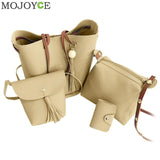 4Pcs/Set Fashion Women Bag Tassel Pure Pu Leather Composite  Bag Women Clutch Handbag Set Large