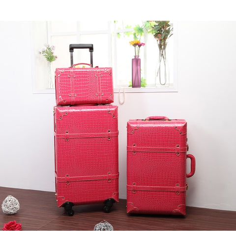 Hot Sale!Korea Fashion Style Pu Leather Travel Luggage Bags  Sets,Women 14 22 24Inches Trolley