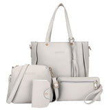 4Pcs/Set Fashion Women Bag Tassel Pure Pu Leather Composite  Bag Women Clutch Handbag Set Large