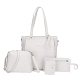 4Pcs/Set Fashion Women Bag Tassel Pure Pu Leather Composite  Bag Women Clutch Handbag Set Large