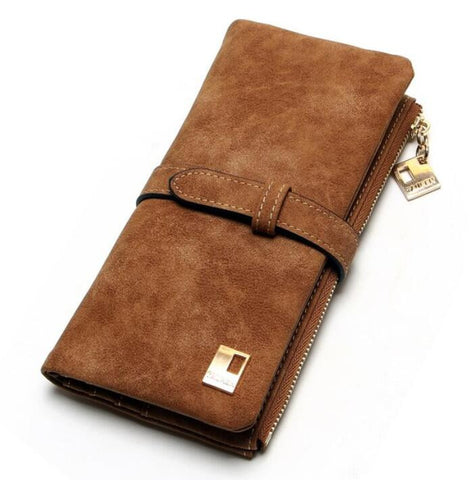 2018 New Fashion Women Wallets Drawstring Nubuck Leather Zipper Wallet Women'S Long Design Purse