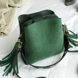 2018 Fashion Scrub Women Bucket Bag Vintage Tassel Messenger Bag High Quality Retro Shoulder Bag