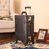 2018 Retro Luggage Spinner Rolling Pu Suitcase Hand Made Genuine Leather Travel Suitcase 20"22"