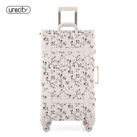 2018 New Women Floral Travel Luggage Retro Spinner Suitcase Rolling Girl Hardside Luggage Lock