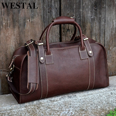 Westal Multi-Purpose Men'S Travel Bags Leather Travel Duffle Bag Genuine Leather Men Bags