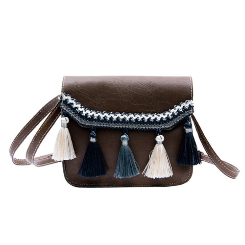 Womens Leather Crossbody Bag Vintage Tassel Shoulder Bags Messenger Bag