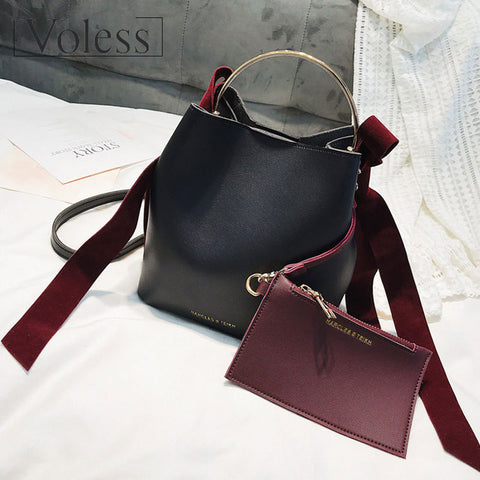 Voless Women Handbags Fashion Women Bucket Crossbody Female Bags Chain Mental Handle Ladies Bag