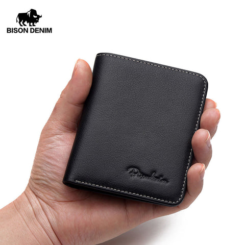 Bison Denim Black Purse For Men Genuine Leather Men'S Wallets Thin Male Wallet Card Holder