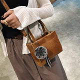 Women Fashion Leather Hairball Handbag Shoulder Bag Casual Tote Bag
