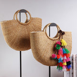 2017 New High Quality Tassel Rattan Bag Beach Bag Straw Totes Bag Bucket Summer Bags With Tassels