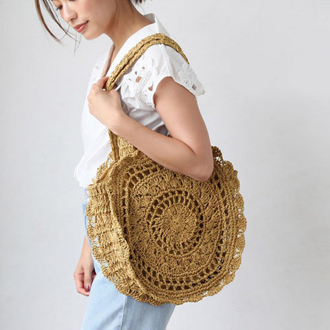 Bohemian Paper Rope Straw Bags For Women Big Circle Beach Handbags Summer Vintage Rattan Bag