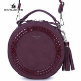 Davidjones Women Messenger Bags Leather Female Messenger Bags Small Lady Knitting Circular Bag