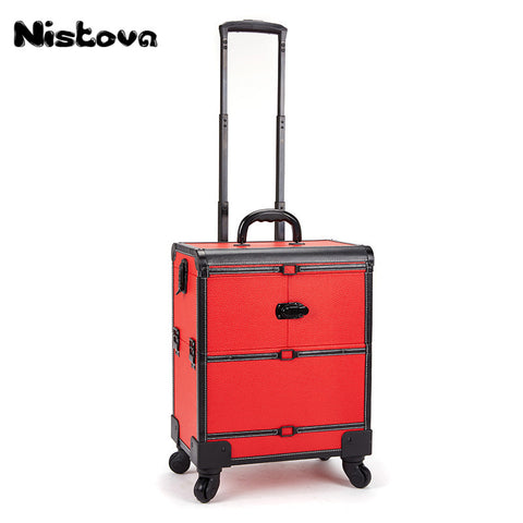 New High Quality Professional Aluminum Roller Cosmetic Case Large Capacity Storage Box Double