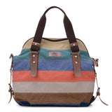 Retro Men Women Canvas Handbag Color Block Striped Shoulder Bag Crossbody Messenger Bag Tote
