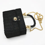 New Rattan Black Straw Shoulder Bag Women Hand-Woven Messenger Bag Summer Beach Square Box Straw
