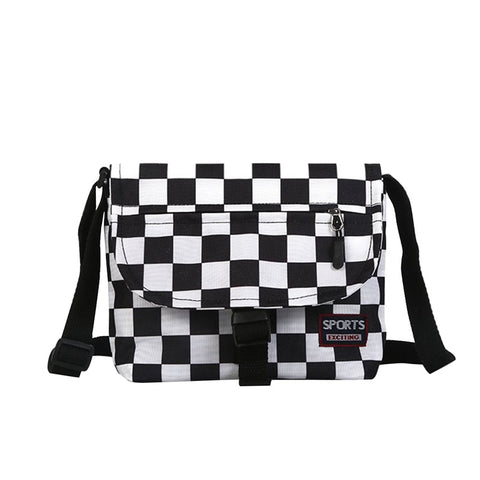 Women Canvas Plaid Shoulder Bag Harajuku Style Cross-Section Square Bag Student Shoulder Bag
