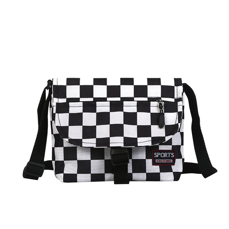 Women Canvas Plaid Shoulder Bag Harajuku Style Cross-Section Square Bag Student Shoulder Bag