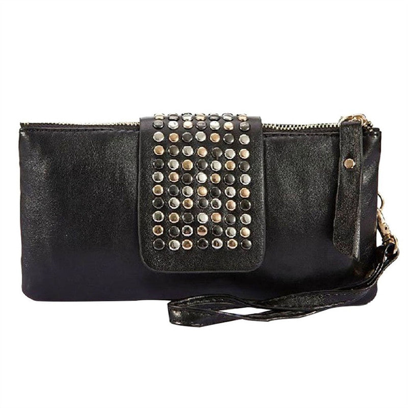 Fashion Multi-Color Rivets Decor Women'S Pu Handbag Wallet Clutch Bag Evening Bag (Black)