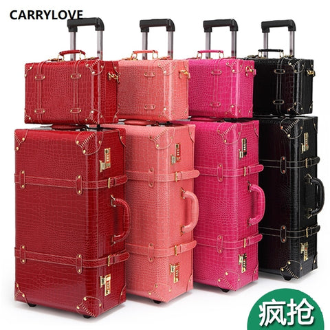 Carrylove Classic Vintage Luggage Series 22/24 Inch Pu Handbag And Rolling Luggage Spinner Brand