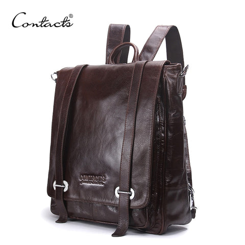 Contact'S Genuine Leather Backpack Men Multifunctional Backpack Korean Fashion Male School Backpack