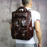Men Crazy Horse Cowhide Rucksack Daypack Travel Large Capacity Knapsack School Bag Genuine