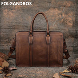 Designer Handmade Business Briefcases Men Women Genuine Leather Top Handle Shoulder Bag Vintage
