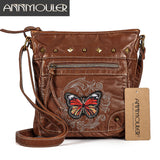 Annmouler Vintage Women Shoulder Bag 2 Colors Crossbody Bag Butterfly Embroidery Soft Messenger Bag