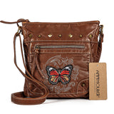 Annmouler Vintage Women Shoulder Bag 2 Colors Crossbody Bag Butterfly Embroidery Soft Messenger Bag