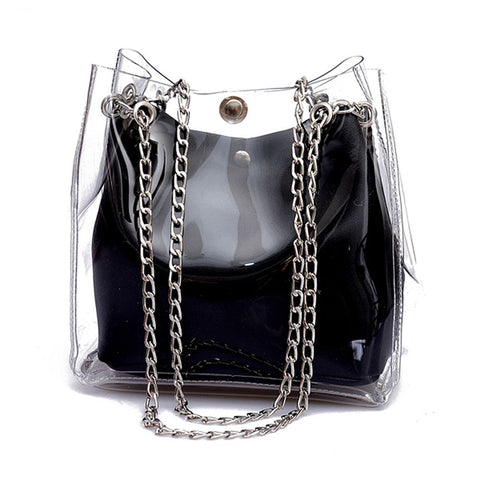 Dcos Women Small Bucket Bags Plastic Transparent Totes Composite Chain Bag Female Mini Jelly