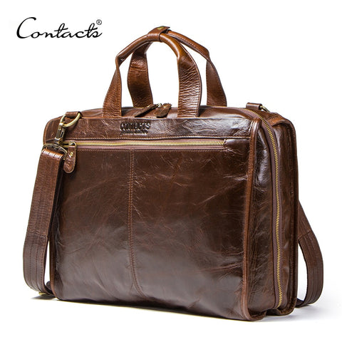 Contact'S Portfolios Briefcase Vintage Laptop Bag High Quality Genuine Leather Men Messenger Bags