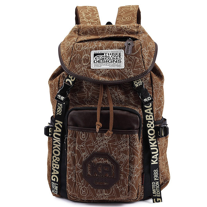 Kaukko Fashion Unisex Men Women Large-Capacity Drawstring Canvas Backpack Rucksack Student School