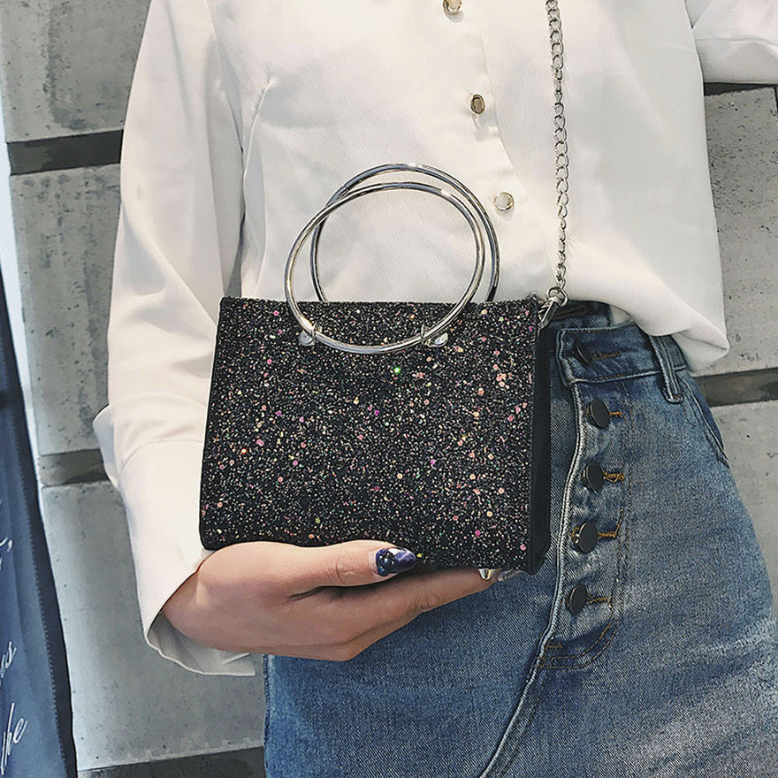 2Pcs Girls Women Retro Female Bling Sequins Crossbody Shoulder Bag Handbag