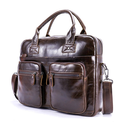 Brand Men Briefcase Genuine Leather Shoulder Bags Laptop Bag Leather Handbags Retro Zipper Men'S