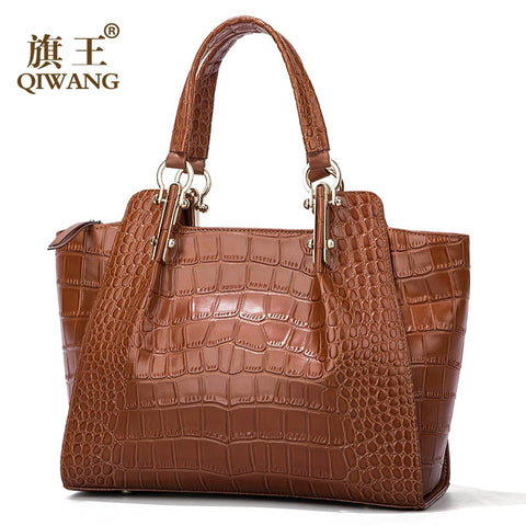 Qiwang Kate Princess Loved Authentic Cow Brown Women Bag Luxury Brown Crocodile Leather Handbag
