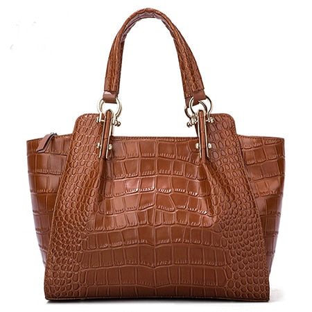 Qiwang Kate Princess Loved Authentic Cow Brown Women Bag Luxury Brown Crocodile Leather Handbag