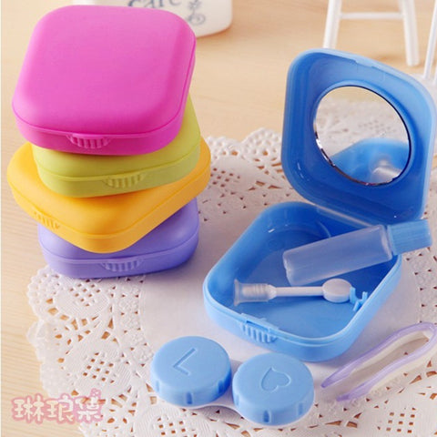 Travel Contact Lens Case  Kit Portable Mirror Container Holder 5 Colors
