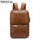 Westal Multifunction Backpack Men Genuine Leather 14Inch Laptop Backpacks For Teenager Male Mochila