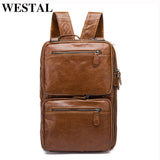 Westal Multifunction Backpack Men Genuine Leather 14Inch Laptop Backpacks For Teenager Male Mochila