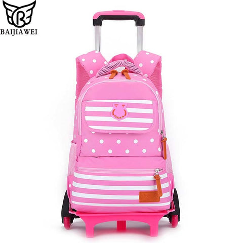Baijiawei Six-Wheeled Removable Trolley Backpack Spine Protection School Bags Boys Girls Waterproof