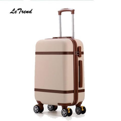 Letrend Vintage Abs+Pc Rolling Luggage Spinner Trolley Women Travel Bag 20 Inch Cabin Suitcases